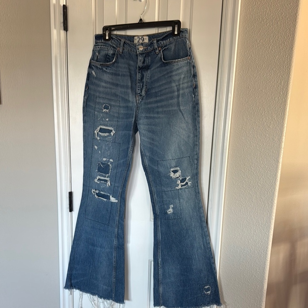 We The Free size 29 , patch work , factory Distressed Blue Flare Jeans